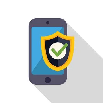 Smartphone being protected with security shield and check mark 스톡 일러스트