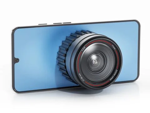 Smartphone with big camera lens isolated on white background. 3D illustration Stock Illustration