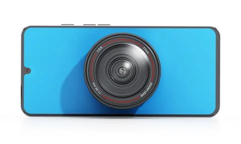 Smartphone with big camera lens isolated on white background. 3D illustration Stock Illustration