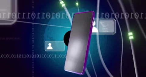 Smartphone with binary code and user icons, digital communication animation Stock Footage 306637046