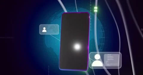 Smartphone with binary code and user icons, digital communication image 스톡 일러스트