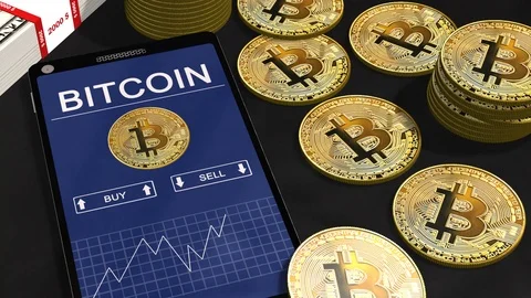 Smartphone with Bitcoin chart on-screen Bitcoin trading Stock Footage 102040269