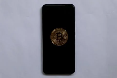 Smartphone with bitcoin display Stock Photos