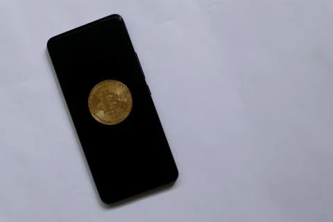 Smartphone with bitcoin display Stock Photos