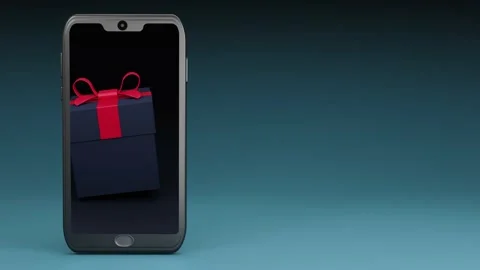 Smartphone with black gift box on screen. Surprise, cashback concept. Copy space Stock Footage 159414482