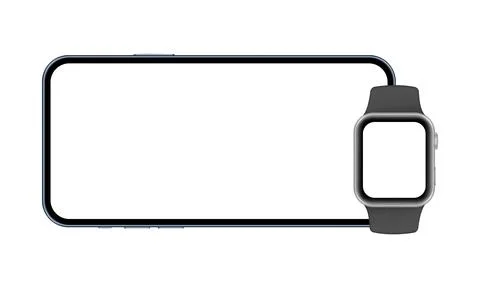 Smartphone With Blank Horizontal Screen and Smart Watch Stock Illustration
