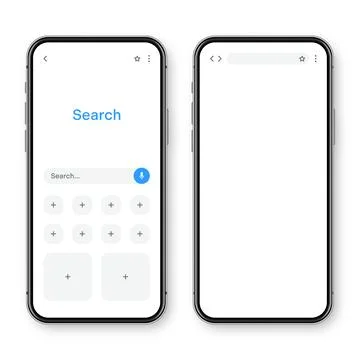 Smartphone with blank internet browser window and search bar. Web site engine 스톡 일러스트