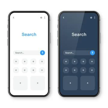Smartphone with blank internet browser window and search bar, dark mode. Web Stock Illustration