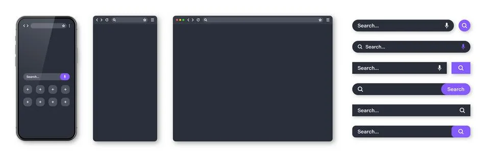 Smartphone, blank internet browser window and search bar templates, dark mode イラスト素材