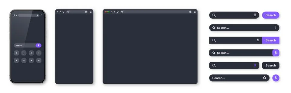 Smartphone, blank internet browser window and search bar templates, dark mode イラスト素材