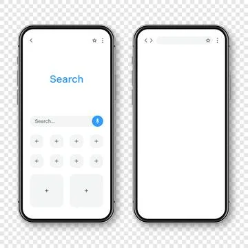 Smartphone with blank internet browser window and search bar. Web site engine 스톡 일러스트