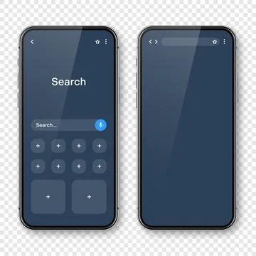 Smartphone with blank internet browser window and search bar, dark mode. Web Illustrazione stock