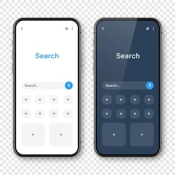 Smartphone with blank internet browser window and search bar, dark mode. Web Illustrazione stock