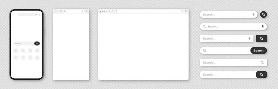 Smartphone, blank internet browser window with various search bar templates. Web イラスト素材