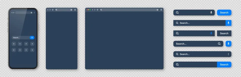 Smartphone, blank internet browser window and search bar templates, dark mode イラスト素材