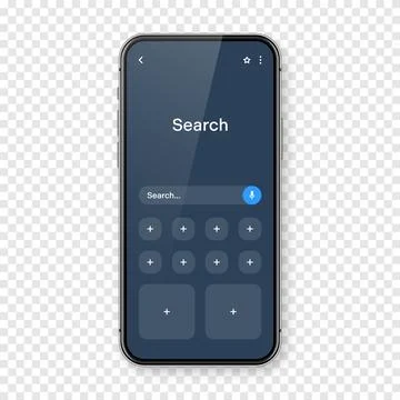 Smartphone with blank internet browser window and search bar, dark mode. Web Illustrazione stock