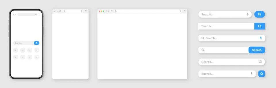 Smartphone, blank internet browser window with various search bar templates. Web イラスト素材