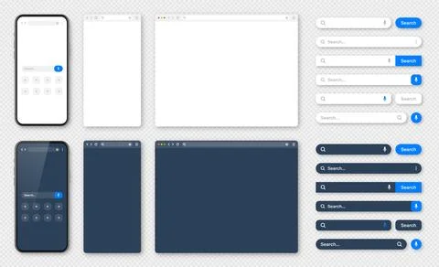 Smartphone, blank internet browser window with various search bars. Web site Stock Illustration
