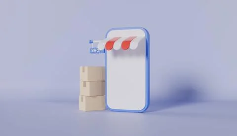 Smartphone with blank screen and cardboard boxes, Shop online and delivery Stock Illustration