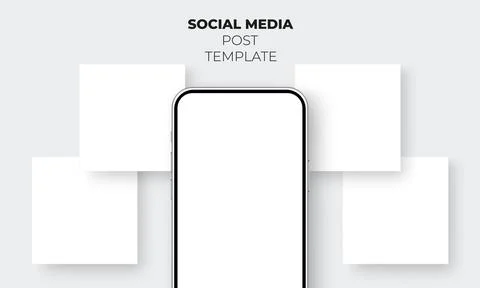 Smartphone With Blank Screen and Square Templates for Social Media Posts Design Stock Illustration