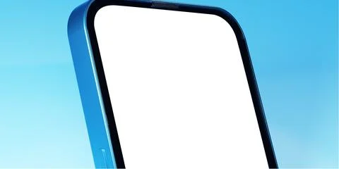 Smartphone blank screen close-up mockup. Mockup cellphone on blue backgroun.. Illustration