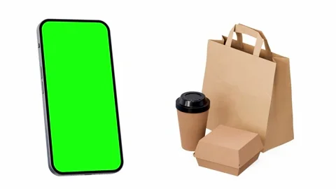 Smartphone blank screen comes from bottom- food ordering app template. Anim.. Video stock 234890578