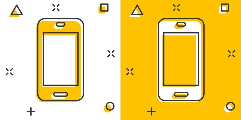 Smartphone blank screen icon in comic style. Mobile phone cartoon vector illu 스톡 일러스트