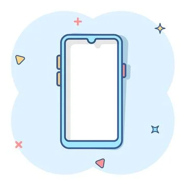 Smartphone blank screen icon in comic style. Mobile phone cartoon 스톡 일러스트