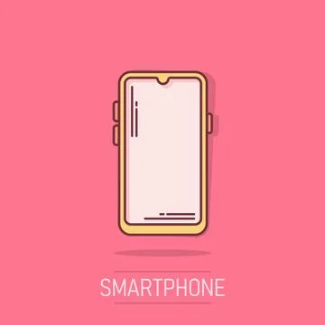 Smartphone blank screen icon in comic style. Mobile phone cartoon 스톡 일러스트