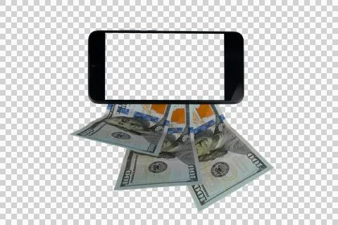 Smartphone with blank screen lies on $100 bills Stock Illustration