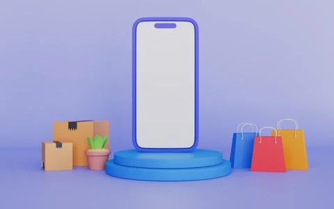 Smartphone with blank screen in online store, Online shopping on mobile app Stock Illustration