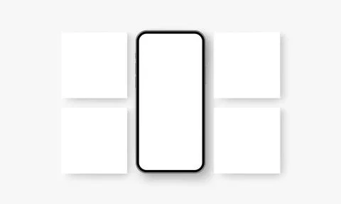 Smartphone With Blank Screen, Square Templates for Social Media Posts Design Stock Illustration
