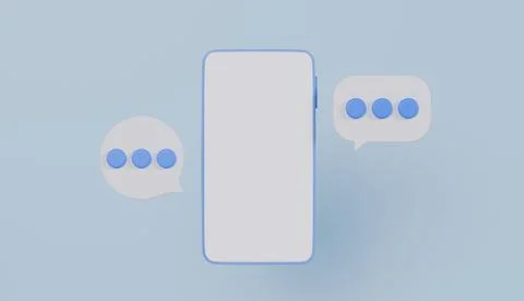 Smartphone with blank screen by white chat bubbles, representing online message Stock Illustration