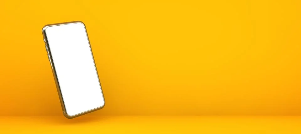 Smartphone with Blank Screen on Yellow Background Stock Illustration