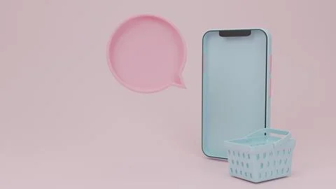 Smartphone with blank Text box and shopping Basket,pastel concept,digital wal Stock Illustration