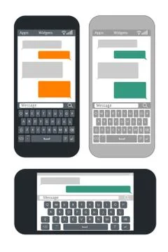 Smartphone with blank text message bubbles and keyboard vector template 스톡 일러스트