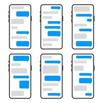 Smartphone with Blue Chat Bubbles Set. Vector 库存插图