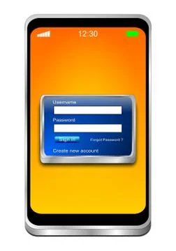Smartphone with blue Login Screen - 3D illustration Stock Illustration