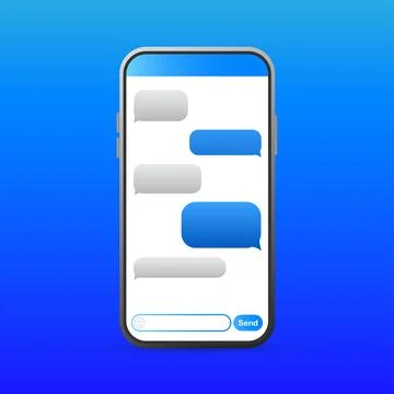 Smartphone with blue Message bubbles icons for chat. Vector message bubbles イラスト素材