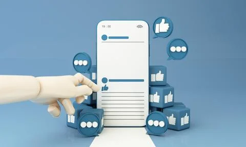 Smartphone with blue thumb up like icon bubble cube box and frame message on  스톡 일러스트