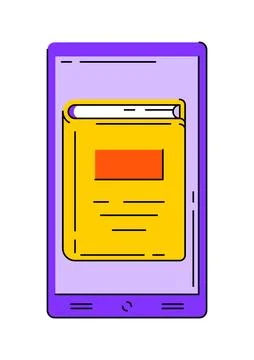 Smartphone with book. Digital library concept. Illustrazione stock
