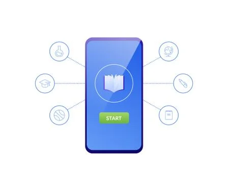 Smartphone with book icon and start course button on device screen. Stock Illustration