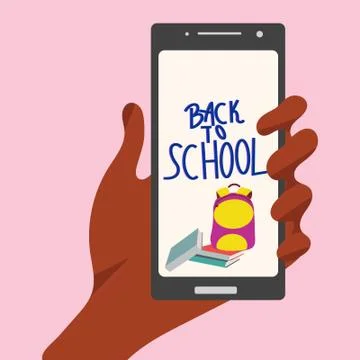 Smartphone with books, backpack  back to school. Stock Illustration