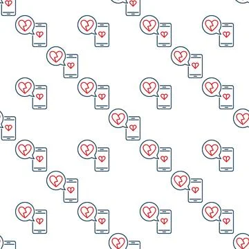 Smartphone with Broken Heart in Speech Bubble vector outline seamless pattern Stock Illustration
