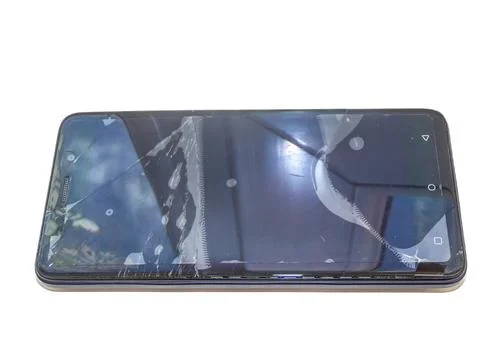 Smartphone with broken screen. Broken smartphone Stockfoto's