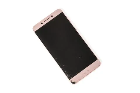 Smartphone with broken screen on the corner isolated on white background Stock Photos