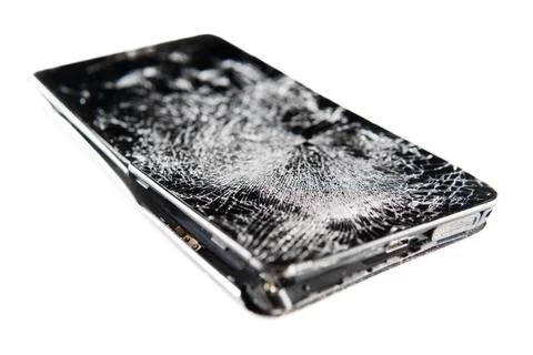 Smartphone with a broken screen isolated on a white background. Stock Photos