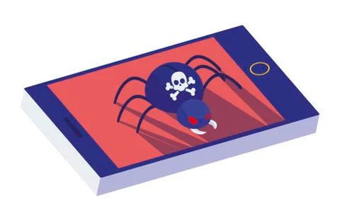 Smartphone with bug virus atack Stock Illustration