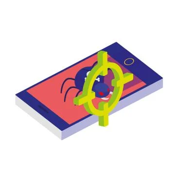 Smartphone with bug virus atack Stock Illustration