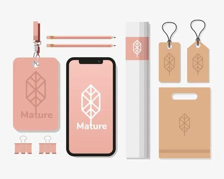 Smartphone with bundle of mockup set elements in white background Illustrazione stock